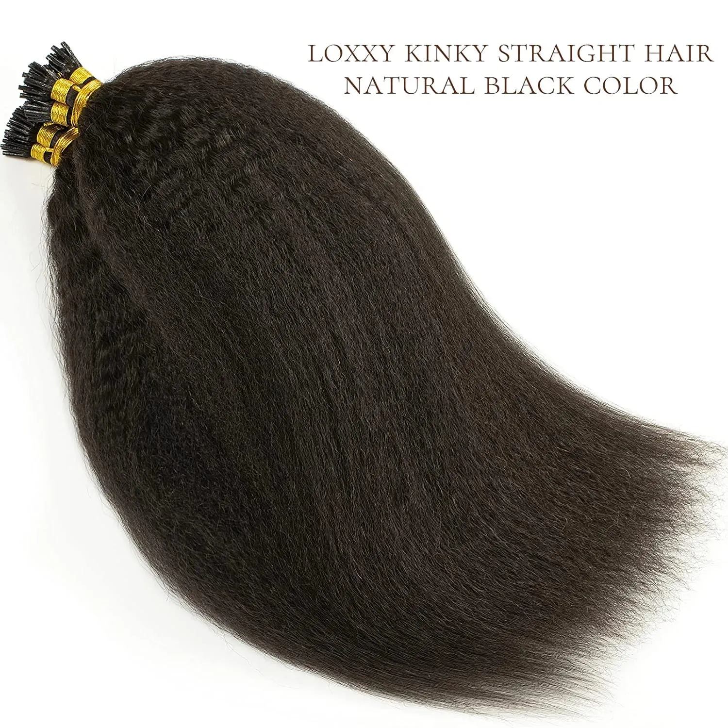 Loxxy Hair Extensions Real Human Hair kinky Straight I Tips for Black Women Human Hair Natural Black 14 Inch 80g #1B 100 Strands Pre Bonded Itip Hair Extensions for Thin Hair
