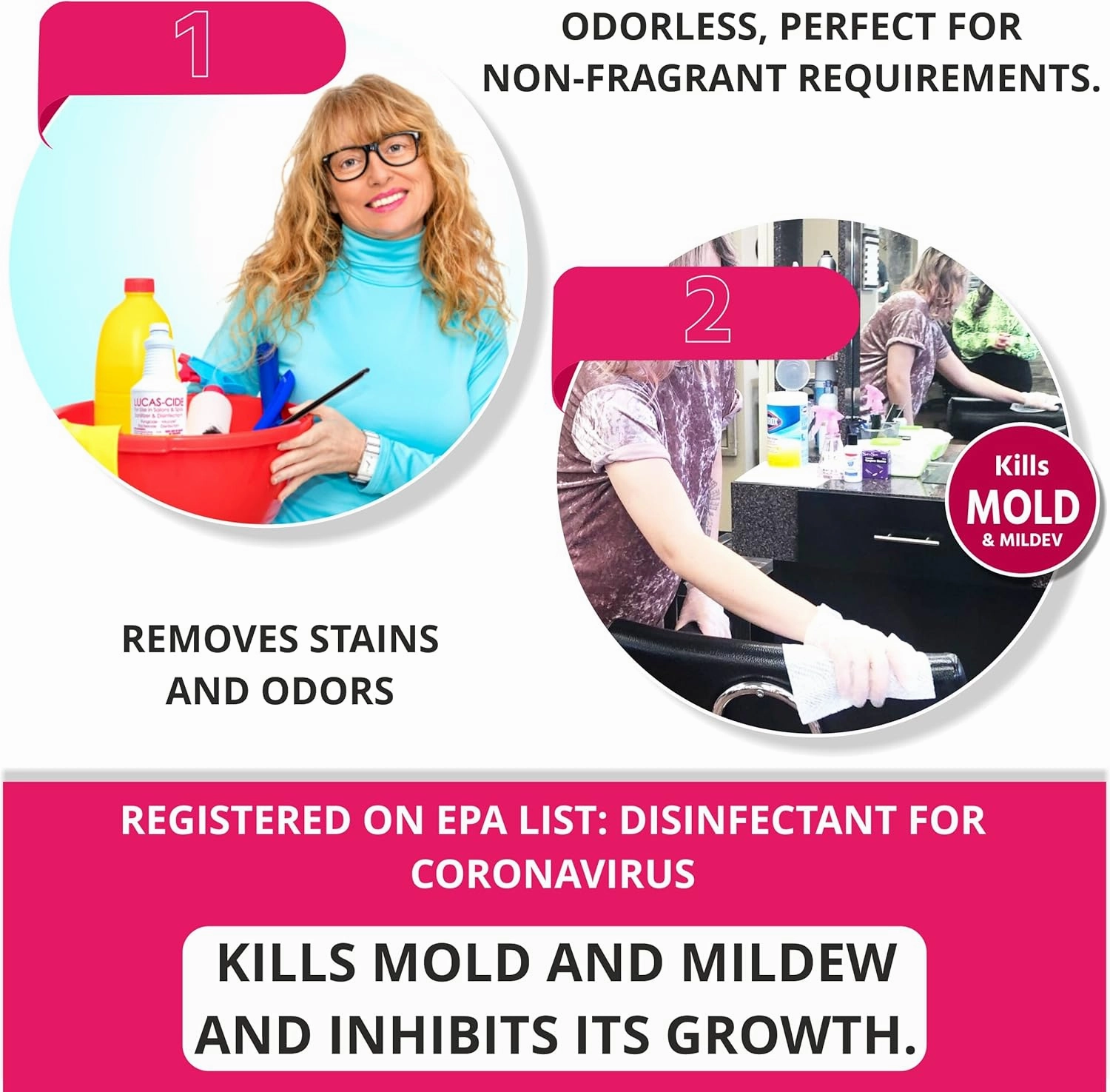 LUCAS-CIDE Salon and Spa Disinfectant, Hospital Grade, Pink, 32 Fl Oz