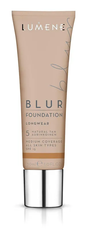 Lumene Longwear Blur Foundation SPF 15 for All Skin Types Medium Coverage with Arctic Cloudberry 30 ml / 1.0 Fl.Oz. (5 Natural Tan)