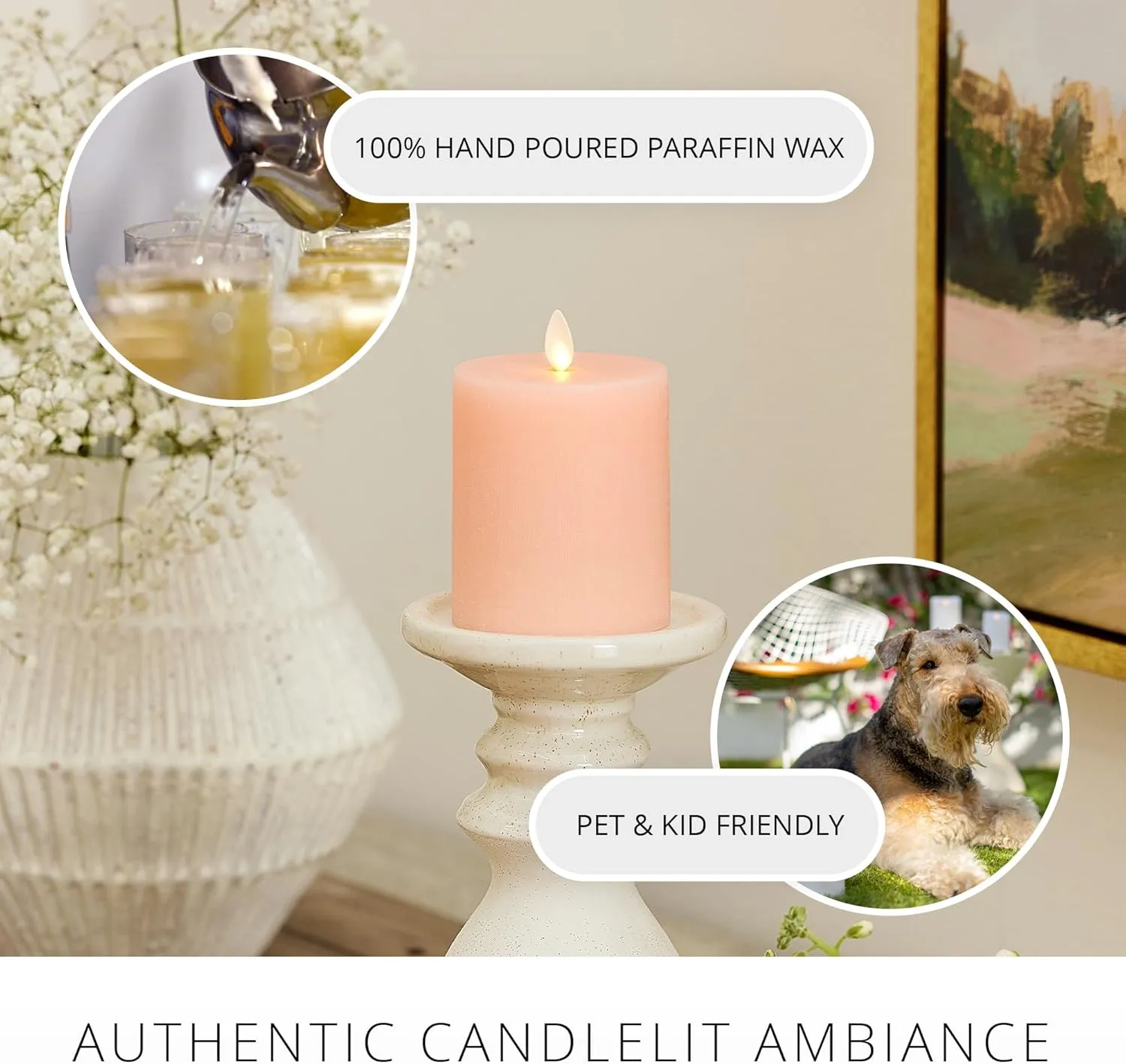 Luminara - Flameless LED Battery Operated Flickering Pillar Candles - Mellow Peach- Pack of 1-3x4.5 - Realistic Moving Flame Real Wax Indoor/Outdoor