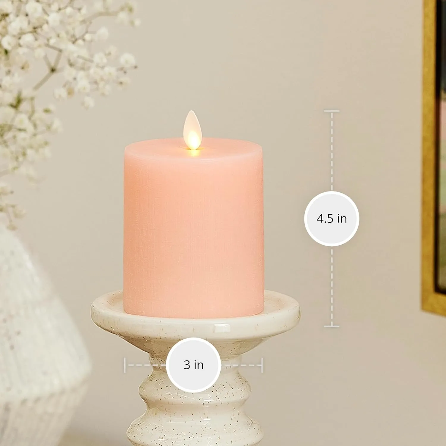 Luminara - Flameless LED Battery Operated Flickering Pillar Candles - Mellow Peach- Pack of 1-3x4.5 - Realistic Moving Flame Real Wax Indoor/Outdoor