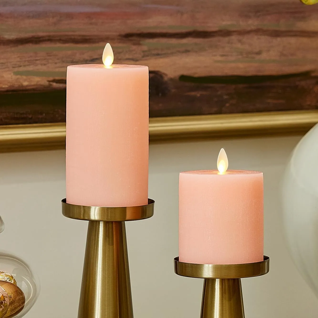 Luminara - Flameless LED Battery Operated Flickering Pillar Candles - Mellow Peach- Pack of 1-3x4.5 - Realistic Moving Flame Real Wax Indoor/Outdoor