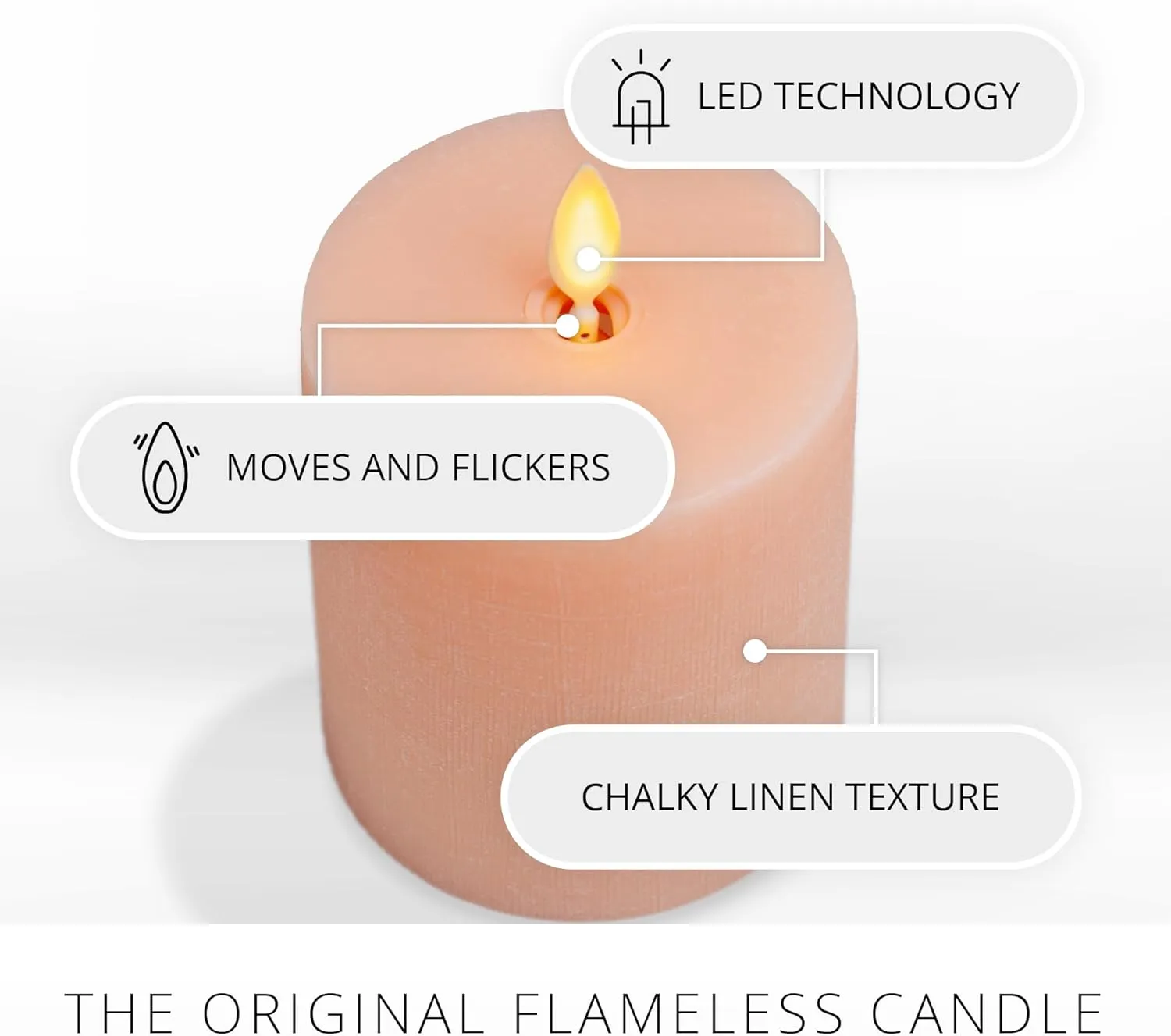 Luminara - Flameless LED Battery Operated Flickering Pillar Candles - Mellow Peach- Pack of 1-3x4.5 - Realistic Moving Flame Real Wax Indoor/Outdoor