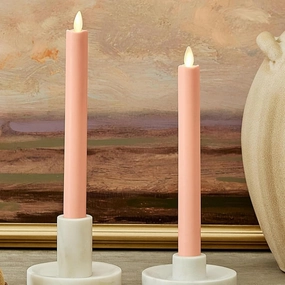 Luminara - Flameless Battery Operated Taper Candle - Mellow Peach - Pack of 2-1x9.75 - LED Flickering Flame - Realistic Safe for Home Kids and Pets