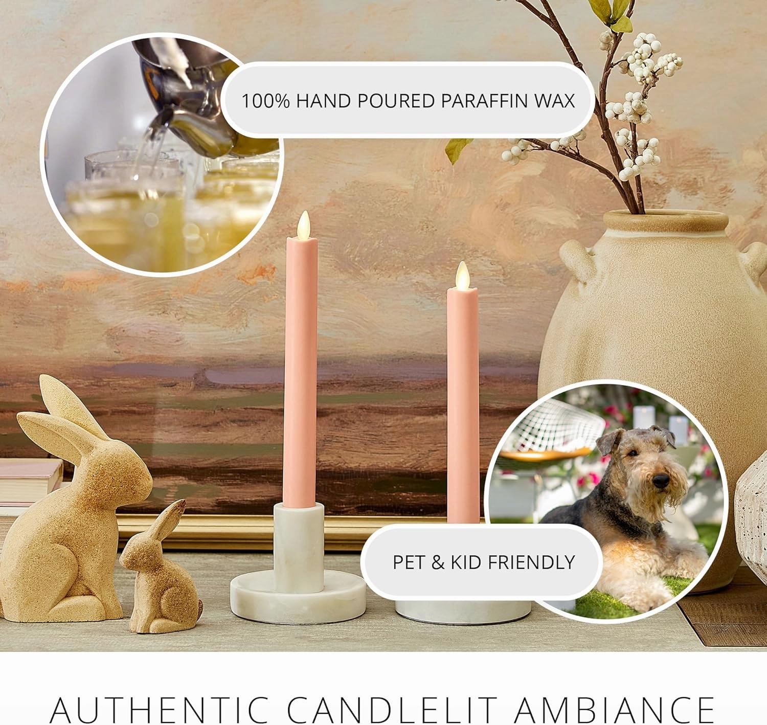 Luminara - Flameless Battery Operated Taper Candle - Mellow Peach - Pack of 2-1x9.75 - LED Flickering Flame - Realistic Safe for Home Kids and Pets