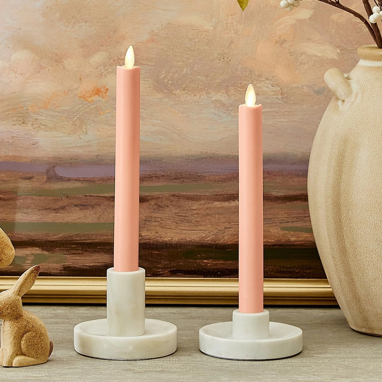 Luminara - Flameless Battery Operated Taper Candle - Mellow Peach - Pack of 2-1x9.75 - LED Flickering Flame - Realistic Safe for Home Kids and Pets