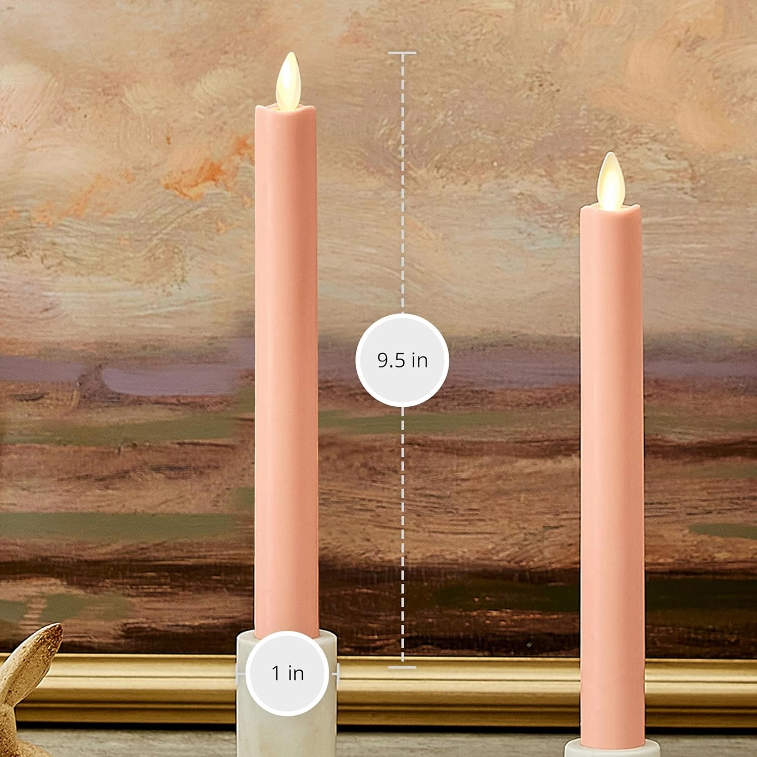 Luminara - Flameless Battery Operated Taper Candle - Mellow Peach - Pack of 2-1x9.75 - LED Flickering Flame - Realistic Safe for Home Kids and Pets