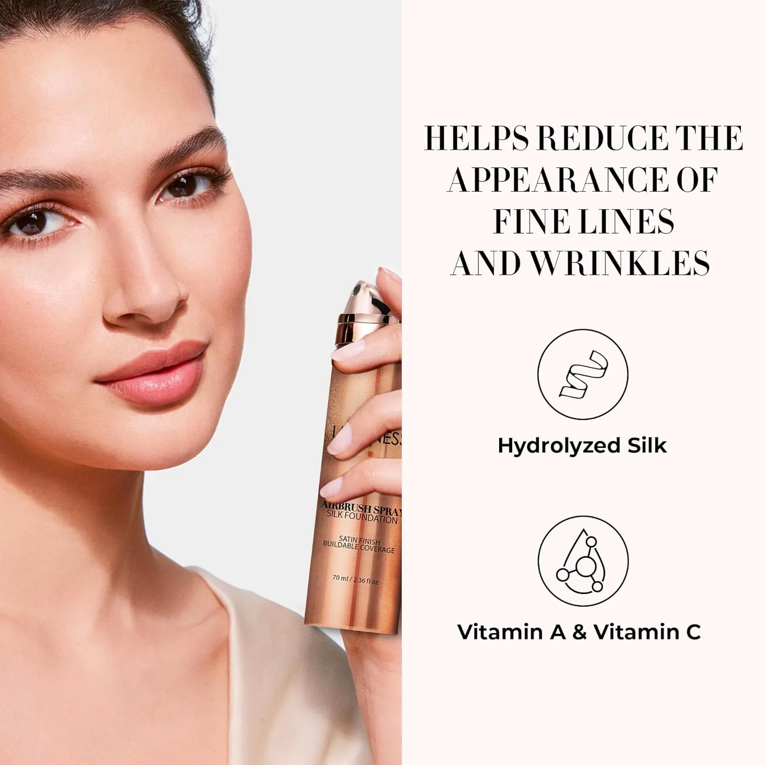LUMINESS Silk Airbrush Spray Foundation & Buffing Brush Kit – Full Coverage Foundation & Dual-Sided Buffing Brush - Buildable Coverage, Anti-Aging Formula Hydrates & Moisturizes (Shade - Rich Dark)