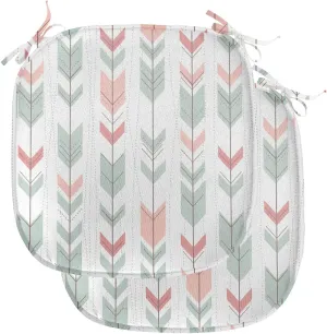 Lunarable Arrow Chair Seating Cushion Set of 2, Retro Style Pattern Pastel Colors Peruvian Vintage Art Motifs, Anti-Slip Seat Padding for Kitchen & Patio, 16"x16", Almond Green Coral Peach