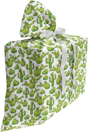 Lunarable Cactus Gift Bag, Spines Thorns Flowers Saguaro Cartoon Wildflower Irregular Style, Fabric Party Favor Pouch with 3 Ribbons, 27, Apple Green Olive Green