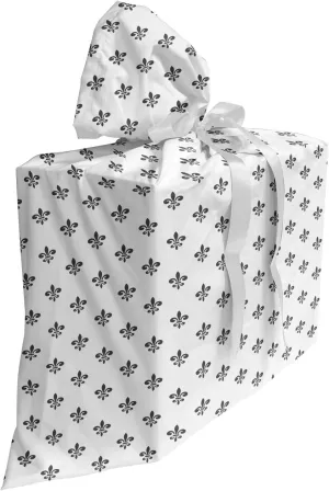 Lunarable Fleur De Lis Gift Bag, Royal Petal Floral Lily in Simple Old Style Ornate Antiquity Abstract, Fabric Party Favor Pouch with 3 Ribbons, 27, Charcoal Grey White