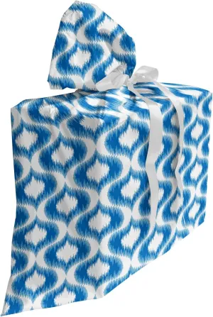 Lunarable Ikat Fabric Gift Bag, Damask Inspired Ikat Style Pattern Vintage Mesh Design Motifs and Shapes Print, Present Sack for Parties Birthdays with 3 Ribbons, 27, Blue White