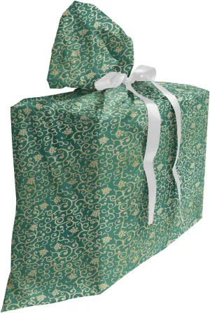 Lunarable Oriental Fabric Gift Bag, Simplistic Demonstration of Bicolour Curlicue Branches and Petals Garden Art, Present Sack for Parties Birthdays with 3 Ribbons, 27, Jade Green Beige