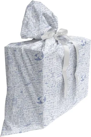 Lunarable Science Fabric Gift Bag, Math Themed Hand Written Formulas and Calculations, Present Sack for Parties Birthdays with 3 Ribbons, 27, Ceil Blue Lavender Blue