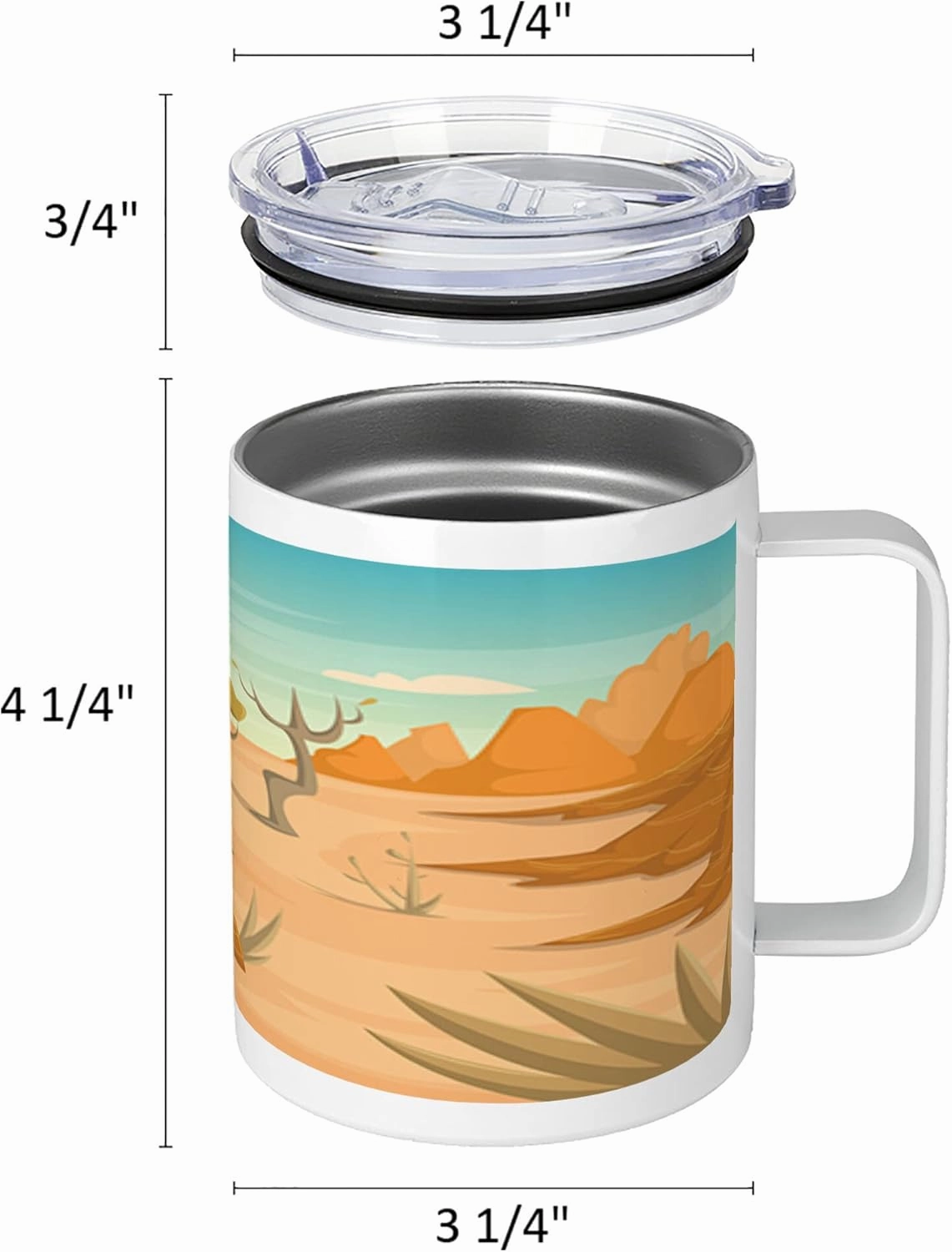 Lunarable Wilderness 10 Oz Steel Mug, Desert Cactus Mountain Trees Cartoon Style Arizona Landscape, Vacuum Insulated Leak-resistant Cup for Outdoor Hiking and Picnics, Marigold Peach