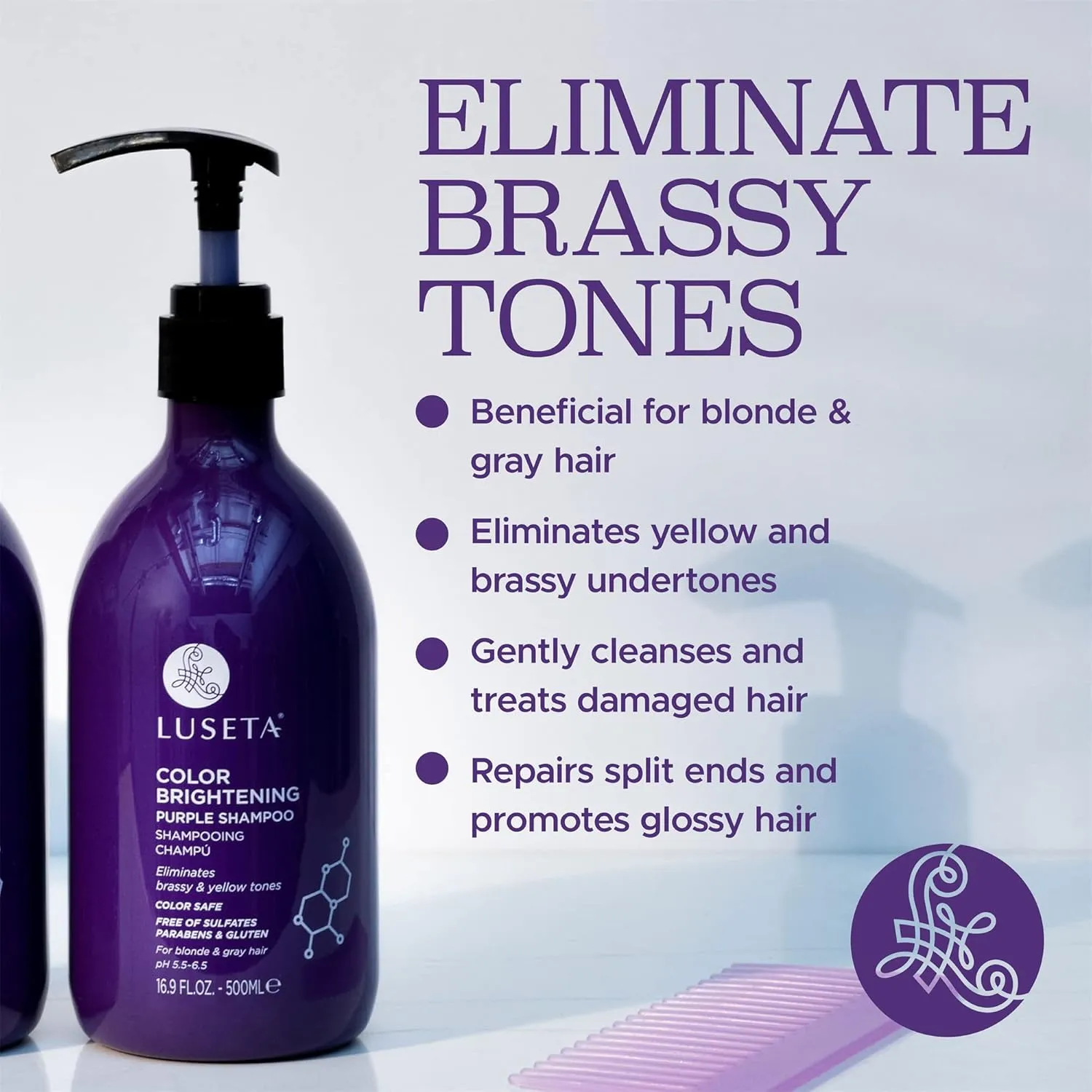 Luseta Purple Shampoo for Women - Blonde, Grey, Color Treated, Curly and Damaged Hair - 16.9oz, Sulfate & Paraben Free