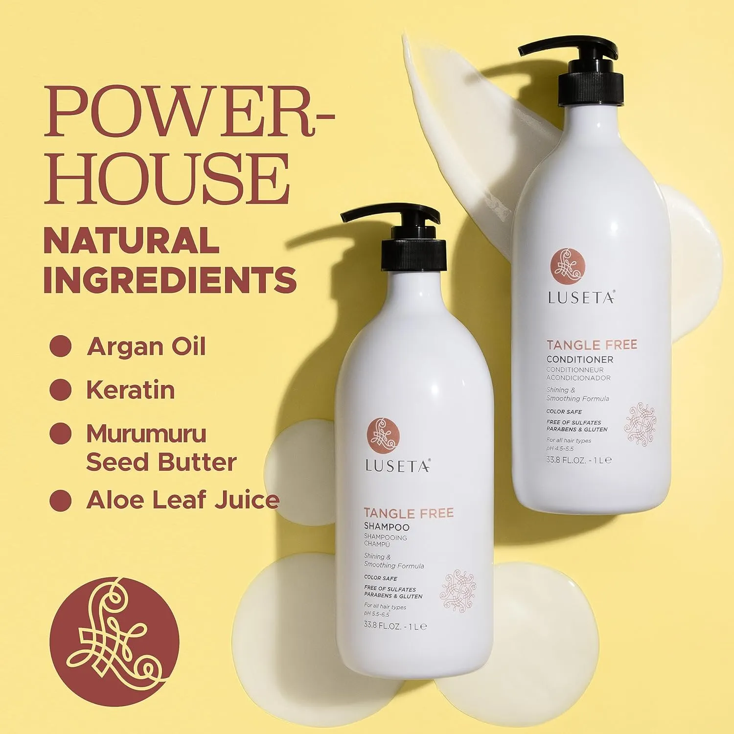 Luseta Tangle Free Routine Shampoo & Conditioner Set for Women and Men Sulfate Free Shampoo and Conditioner for Detangling with Keratin and Argan Oil, Color Safe for Curly and Wavy Hair 2 x 16.9oz