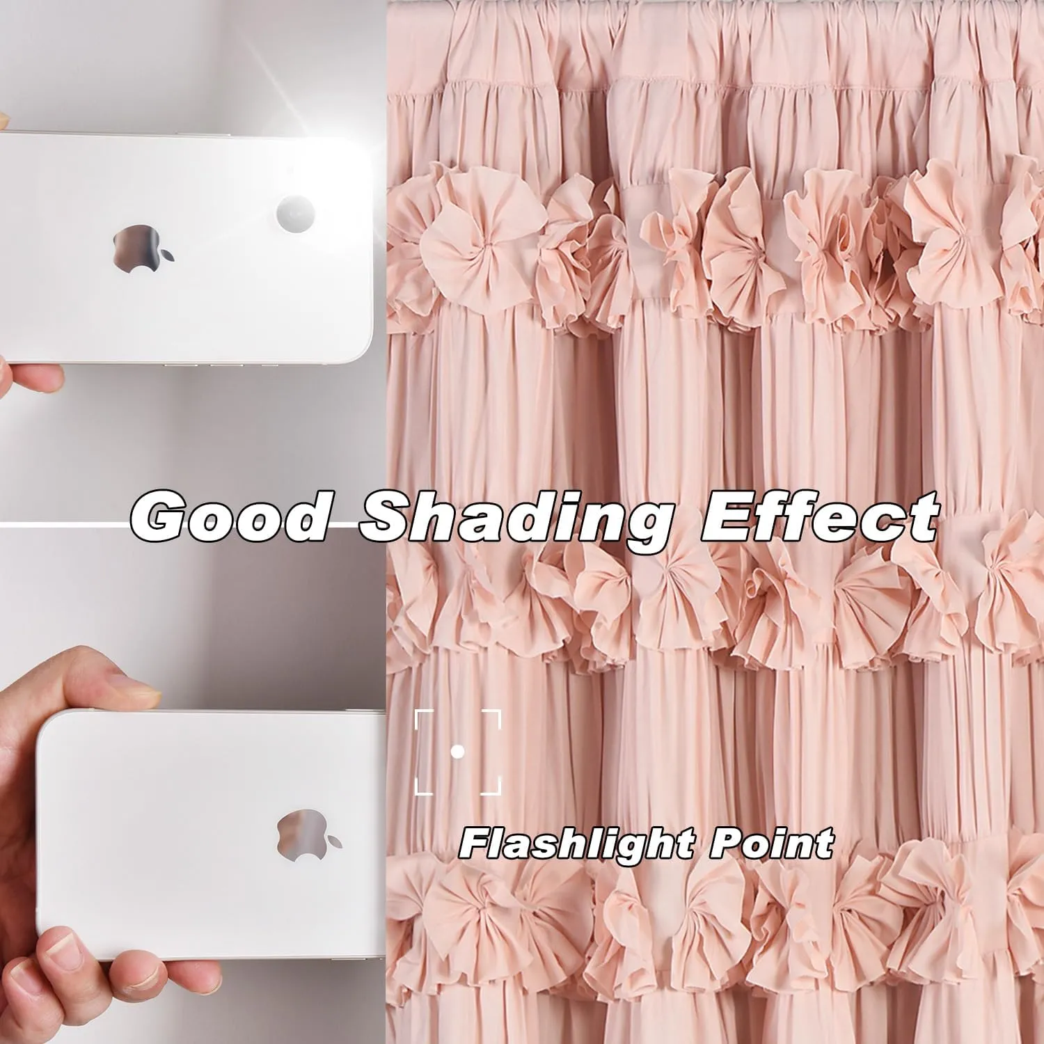 Luxurious Peach Pink Blackout Curtains with 3 Rows of Handmade Butterfly Flower Ruffles, Room Darkening and Soundproof Window Curtain 54" x 84", 2 Panels, Machine Washable (LQ-37)