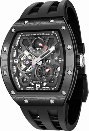 Luxury Automatic Watches for Men - Carbon Fiber/Ceramic Bezel - Japanese Movement Sapphire Glass - 50M Waterproof Square Men's Wrist Watch - Power Reserve Indicate