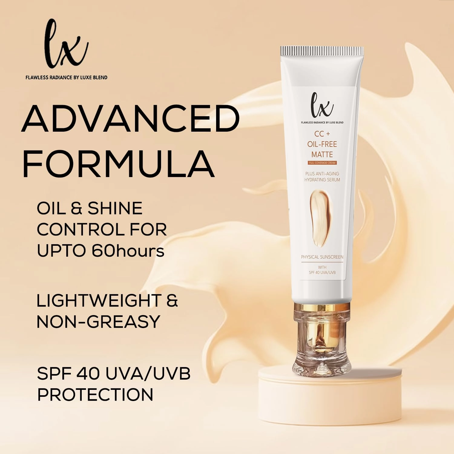 Lx Blend CC  Cream | Oil-Free Matte Foundation with SPF 40 | Full Coverage, Anti-Aging, Long-Wear Hydrating Makeup for Oily Skin | Fragrance-Free, Shine Control, 1.08 FL OZ
