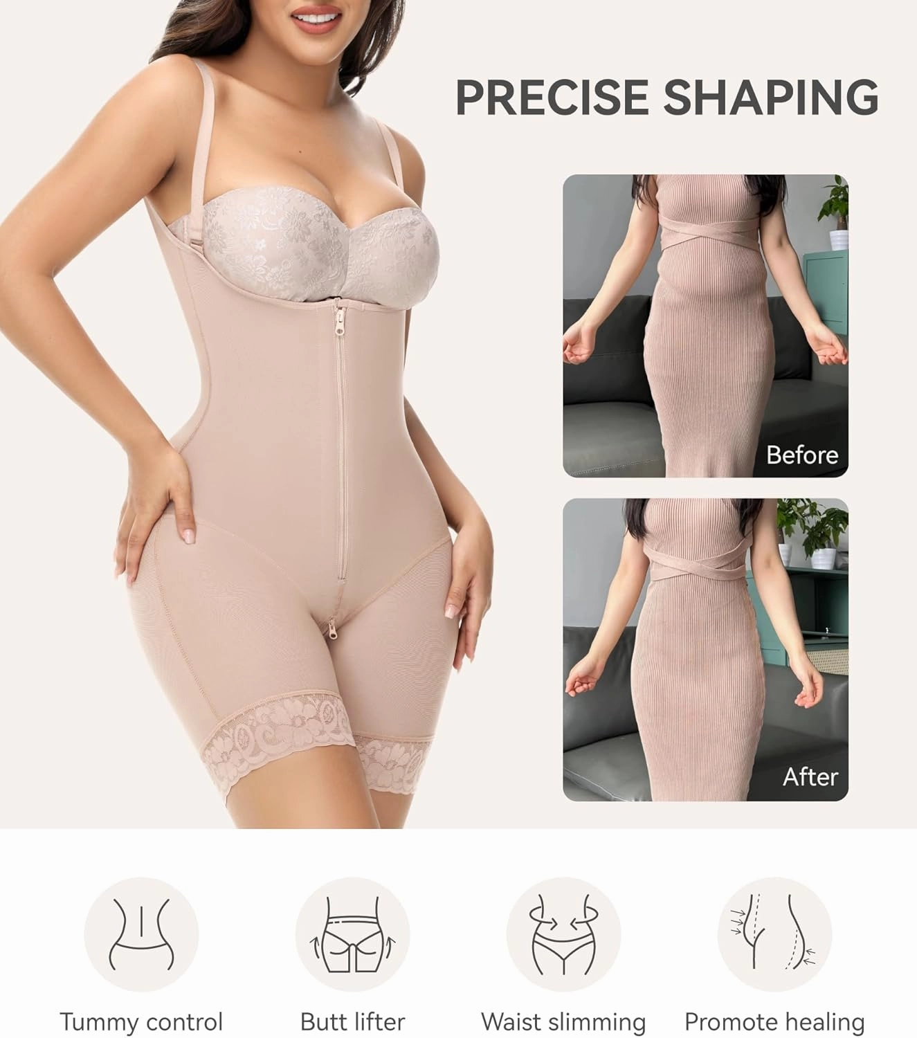 M MYODRESS Fajas Colombianas Moldeadoras Shapewear Tummy Control Body Shaper Stage 2 Compression Garment