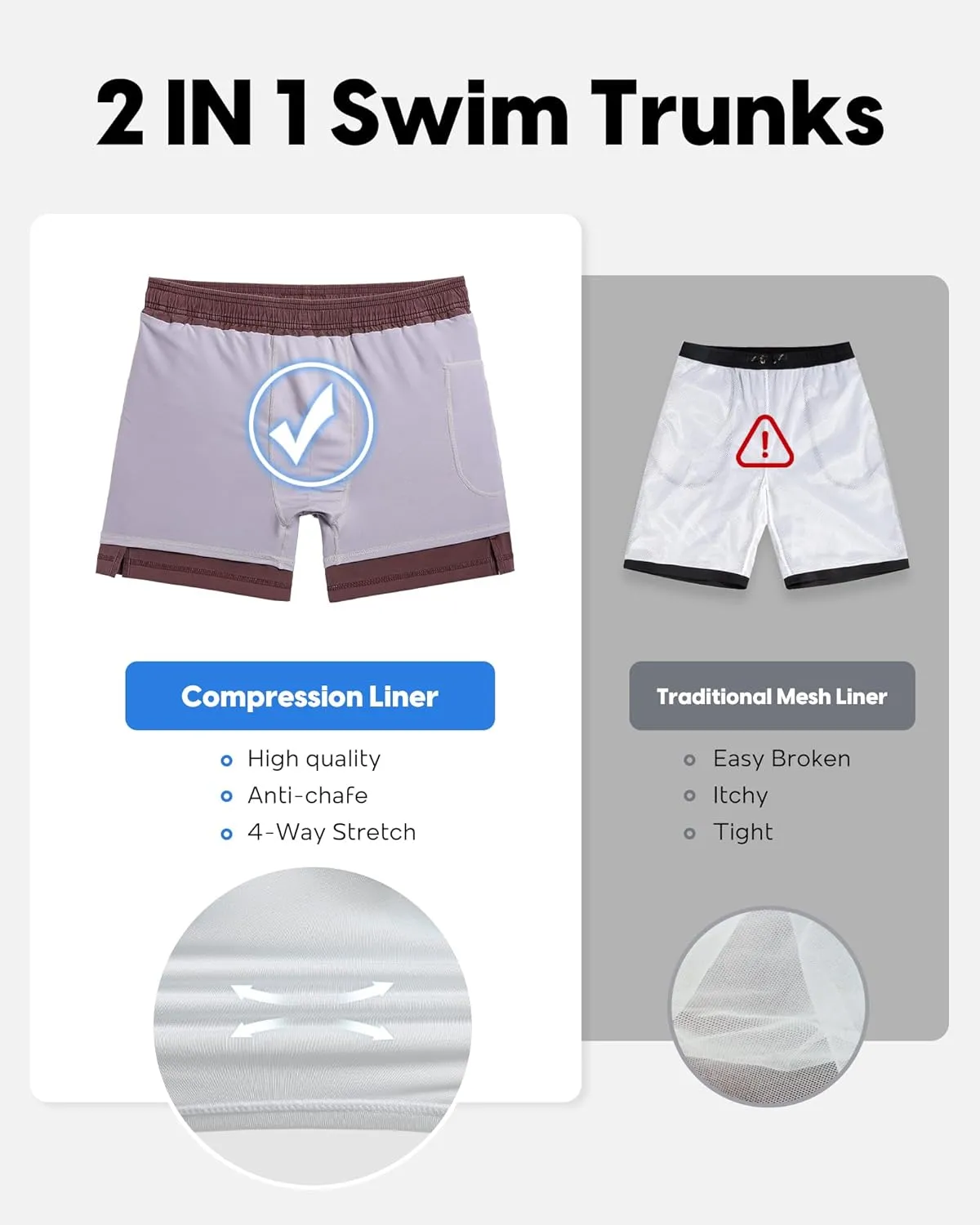 maamgic Men's Swim Trunks with Compression Liner 5.5 inch Beach Shorts Quick Dry Bathing Suits with Zipper Pocket
