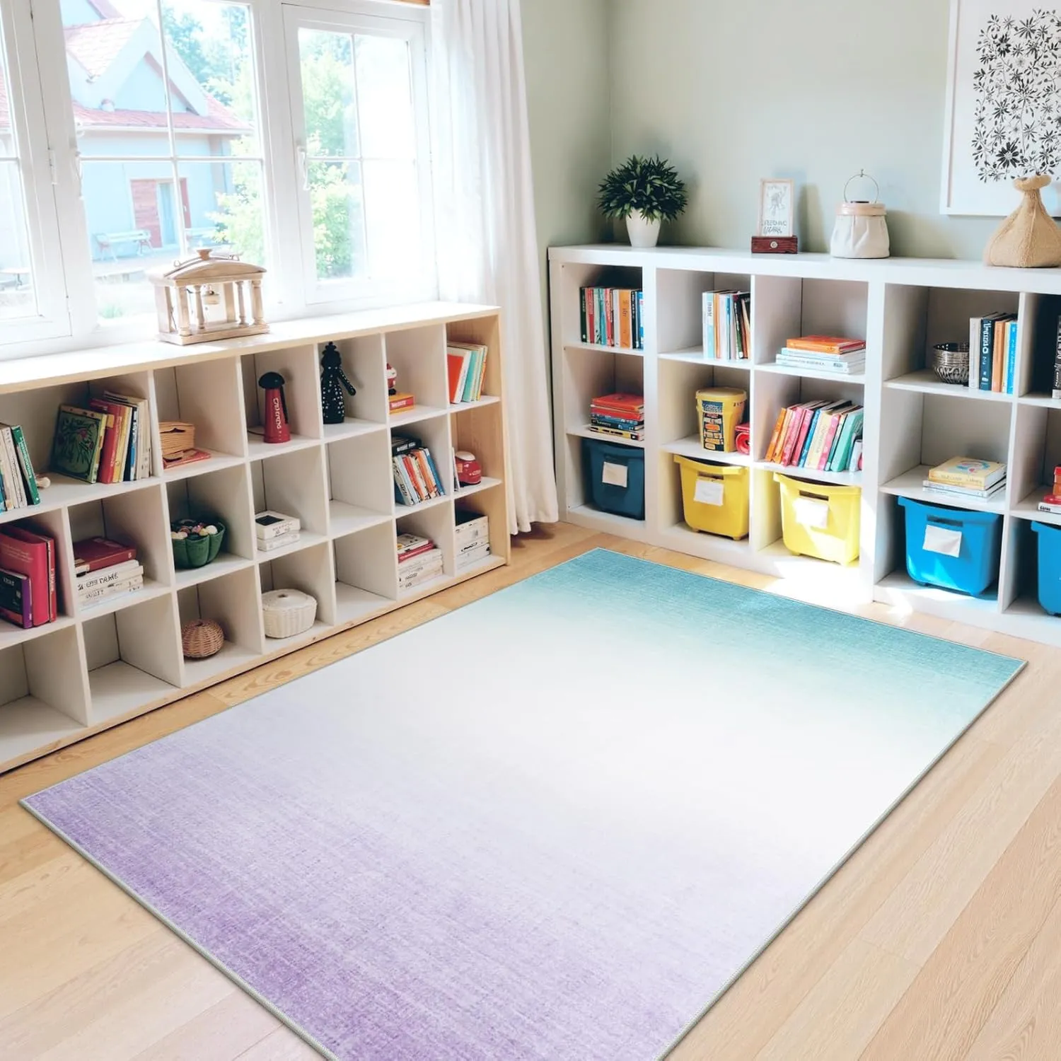 Machine Washable 5x7 Area Rugs for Living Room Ombre, Non Slip Purple Soft Low Pile Abstract Modern Cute Girls Rugs for Bedroom Indoor, Large Carpet Playroom Nusrery Kids Dining Office Room Rugs