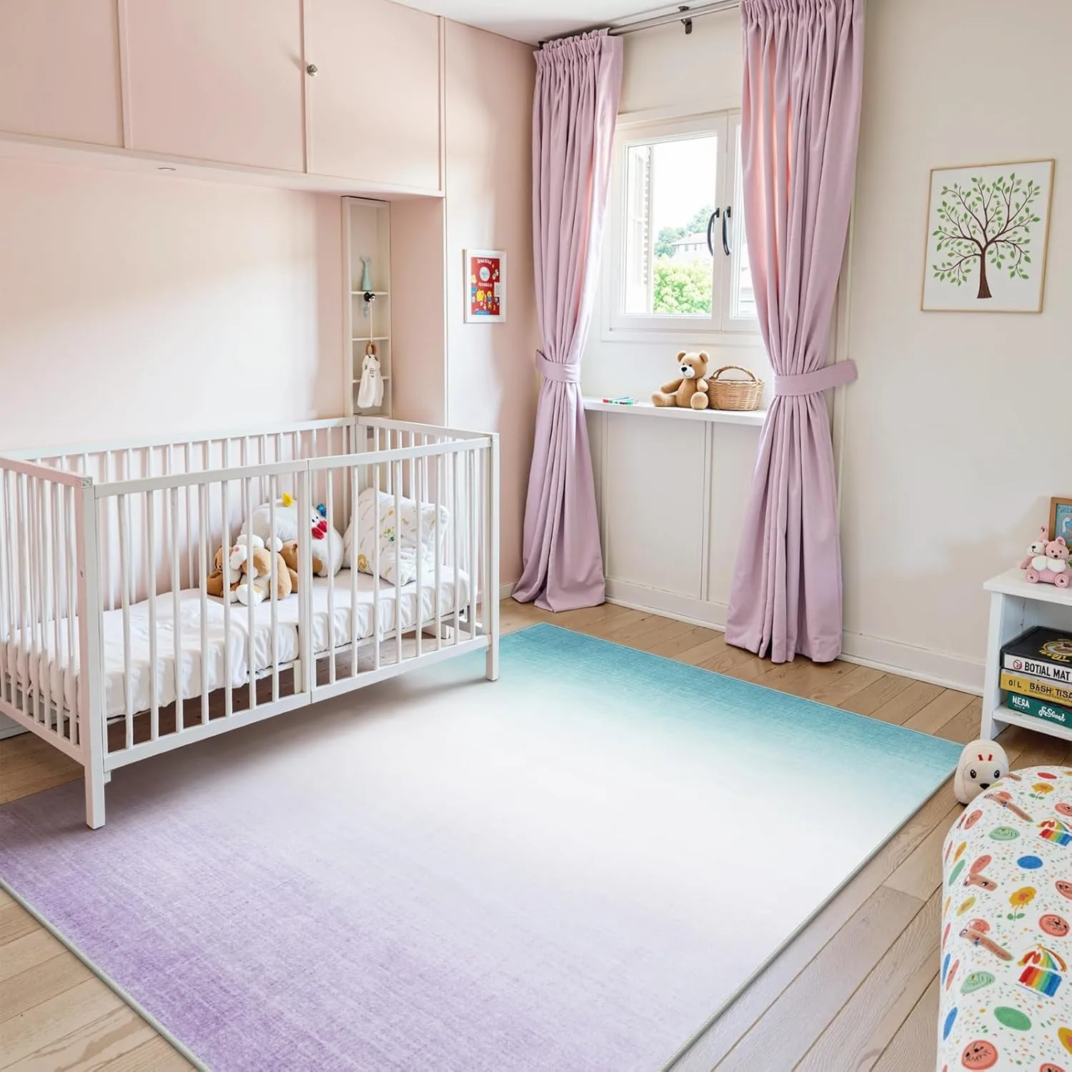 Machine Washable 5x7 Area Rugs for Living Room Ombre, Non Slip Purple Soft Low Pile Abstract Modern Cute Girls Rugs for Bedroom Indoor, Large Carpet Playroom Nusrery Kids Dining Office Room Rugs