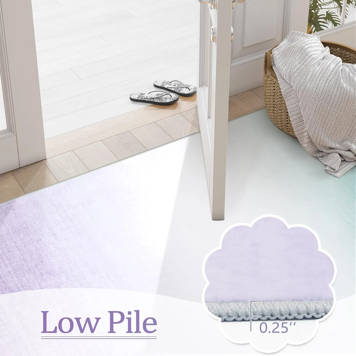 Machine Washable 5x7 Area Rugs for Living Room Ombre, Non Slip Purple Soft Low Pile Abstract Modern Cute Girls Rugs for Bedroom Indoor, Large Carpet Playroom Nusrery Kids Dining Office Room Rugs