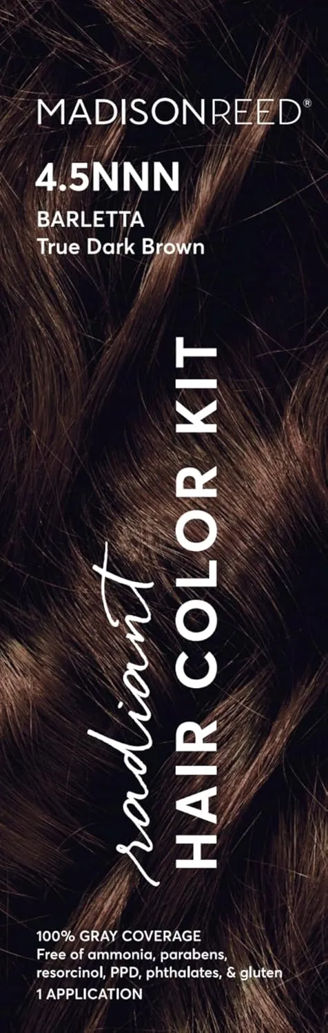 Madison Reed Radiant Hair Color Kit | 4.5NNN Dark Brown (Barletta Brown) for 100% Gray Hair Coverage | Salon Quality Permanent Hair Dye | PPD-Free & Ammonia-Free | (Packaging May Vary) 1 Pack