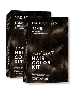 Madison Reed Radiant Hair Color Kit, Medium Brown for 100% Gray Coverage of Resistant Gray Hair, Ammonia-Free, 5.5NNN Modena Brown, Permanent Hair Dye, Pack of 2