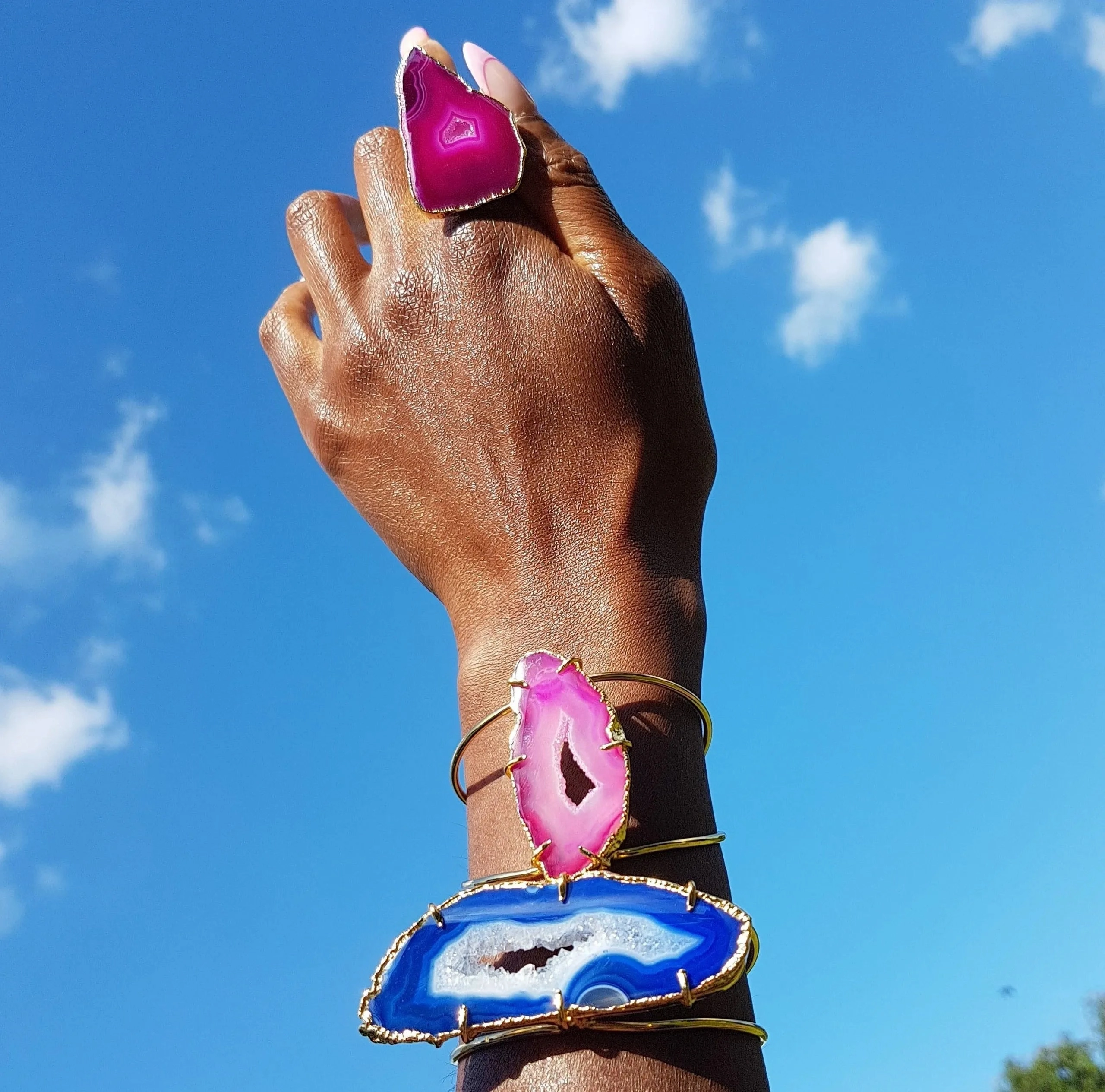 Magenta Pink Gemstone 'Summer Love' Cuff Bracelet