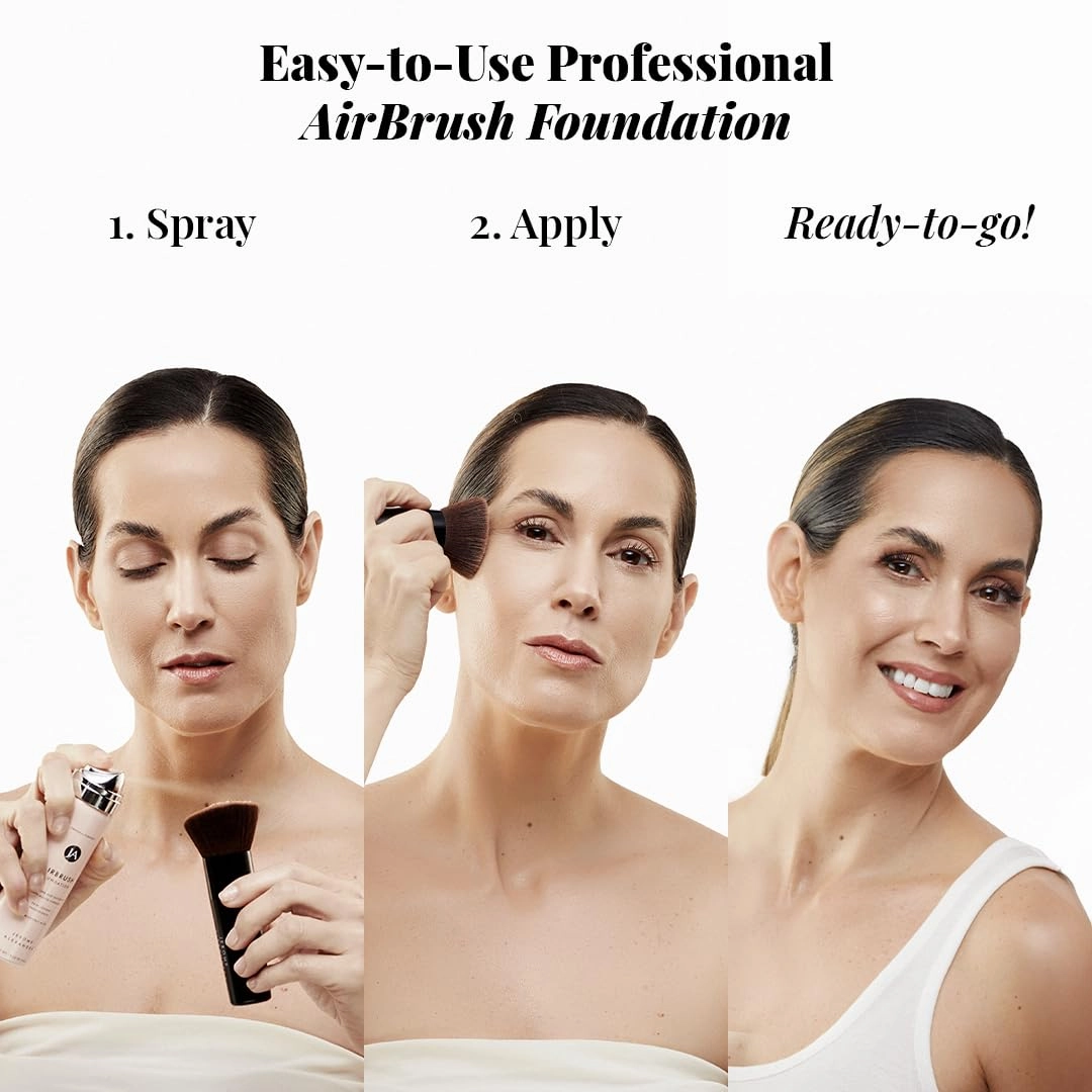 MagicMinerals AirBrush Foundation by Jerome Alexander – 2pc Set with Airbrush Foundation and Kabuki Brush - Spray Makeup with Anti-aging Ingredients for Smooth Radiant Skin - Bright Medium