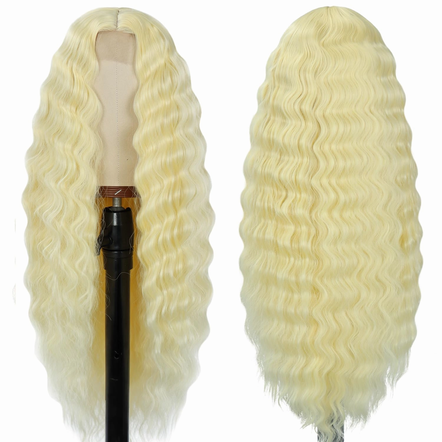 Mairead 28inch Long Curly Synthetic Lace Front Wigs 613# Blonde Deep Wave Synthetic Wigs for Black Women 4" Simulated Scalp Natural Crimps Curls Heat Resistant Fiber Hair Wigs for Daily Party