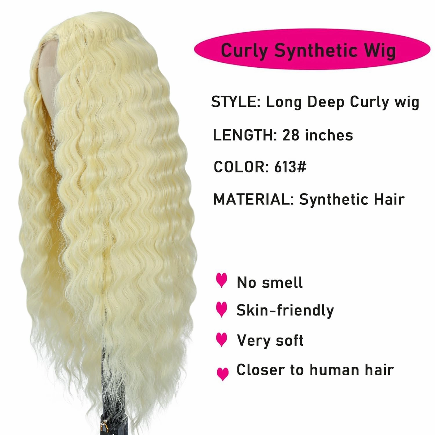 Mairead 28inch Long Curly Synthetic Lace Front Wigs 613# Blonde Deep Wave Synthetic Wigs for Black Women 4" Simulated Scalp Natural Crimps Curls Heat Resistant Fiber Hair Wigs for Daily Party