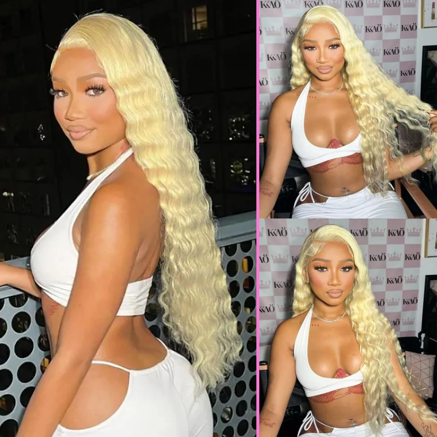 Mairead 28inch Long Curly Synthetic Lace Front Wigs 613# Blonde Deep Wave Synthetic Wigs for Black Women 4" Simulated Scalp Natural Crimps Curls Heat Resistant Fiber Hair Wigs for Daily Party