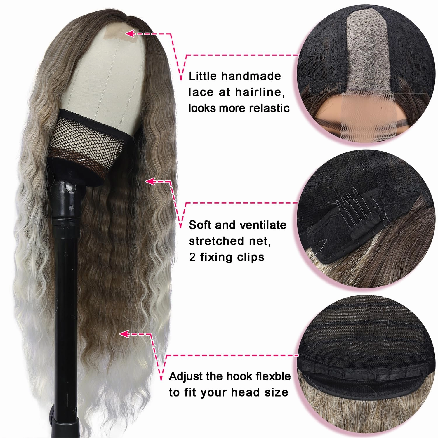 Mairead Long Curly Synthetic Wigs 28 Inch Curly Wigs for Black Women Loose Deep Wave Ash Blonde Lace Front Wig 4" Simulated Scalp Middle Part Natural Crimps Curls Hair Replacement Wigs