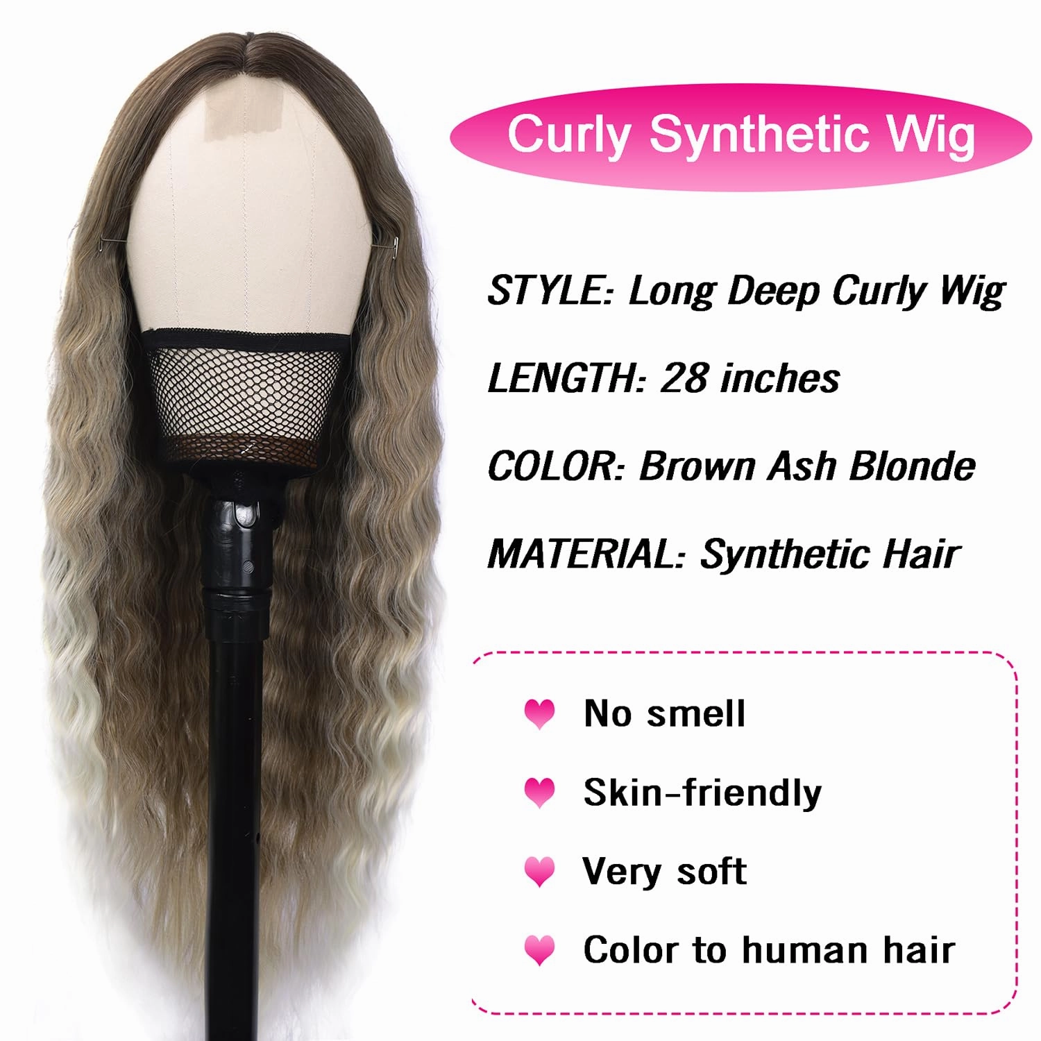 Mairead Long Curly Synthetic Wigs 28 Inch Curly Wigs for Black Women Loose Deep Wave Ash Blonde Lace Front Wig 4" Simulated Scalp Middle Part Natural Crimps Curls Hair Replacement Wigs