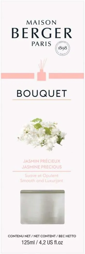 Maison Berger - Precious Jasmine Scented Bouquet - Home Fragrance Diffuser   8 Sticks - Long Lasting, Soft and Continuous Diffusion - 125 ml