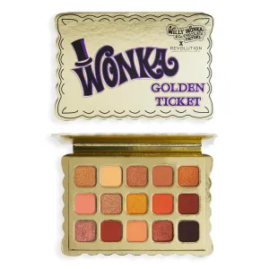 Makeup Revolution X Willy Wonka, Golden Ticket Palette, 15 Eyeshadow Shades Included, Matte & Shimmer Finishes, 15 x 0.04oz