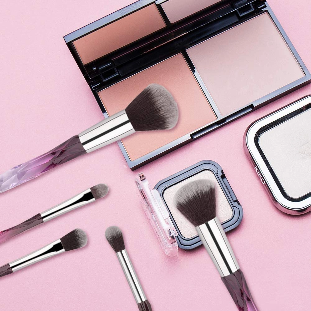 Makeup Brush Set, 10 Piece Makeup Brush Crystal Handle, Advanced Rainbow Color Makeup Brush Set Foundation Mix Eyeshadow Blush Concealer Transparent Handle(Color:Multicolored2)(Purple2)