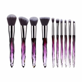 Makeup Brush Set, 10 Piece Makeup Brush Crystal Handle, Advanced Rainbow Color Makeup Brush Set Foundation Mix Eyeshadow Blush Concealer Transparent Handle(Color:Multicolored2)(Purple2)