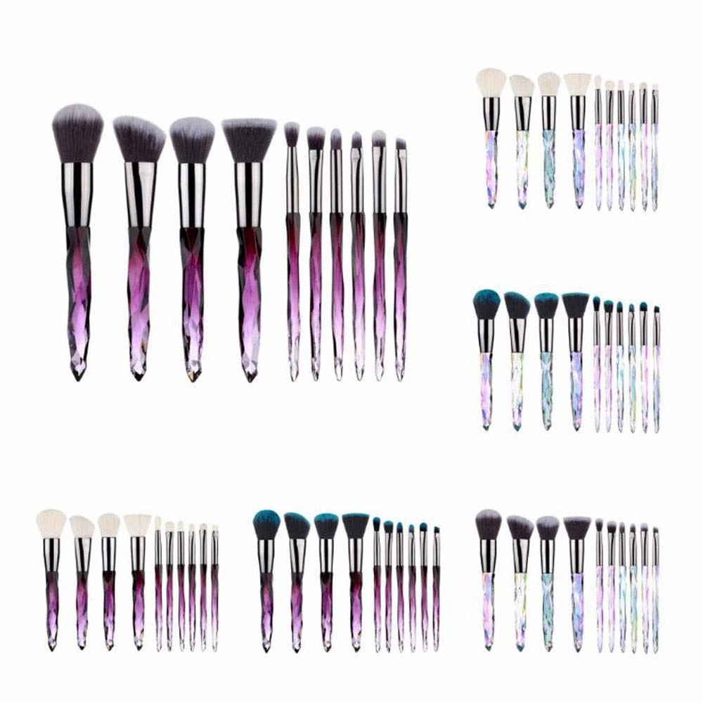 Makeup Brush Set, 10 Piece Makeup Brush Crystal Handle, Advanced Rainbow Color Makeup Brush Set Foundation Mix Eyeshadow Blush Concealer Transparent Handle(Color:Multicolored2)(Purple2)