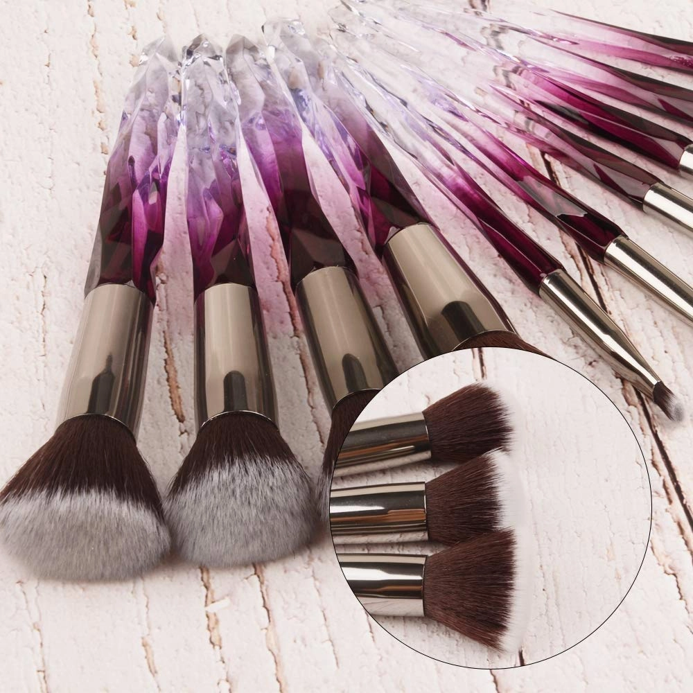 Makeup Brush Set, 10 Piece Makeup Brush Crystal Handle, Advanced Rainbow Color Makeup Brush Set Foundation Mix Eyeshadow Blush Concealer Transparent Handle(Color:Multicolored2)(Purple2)
