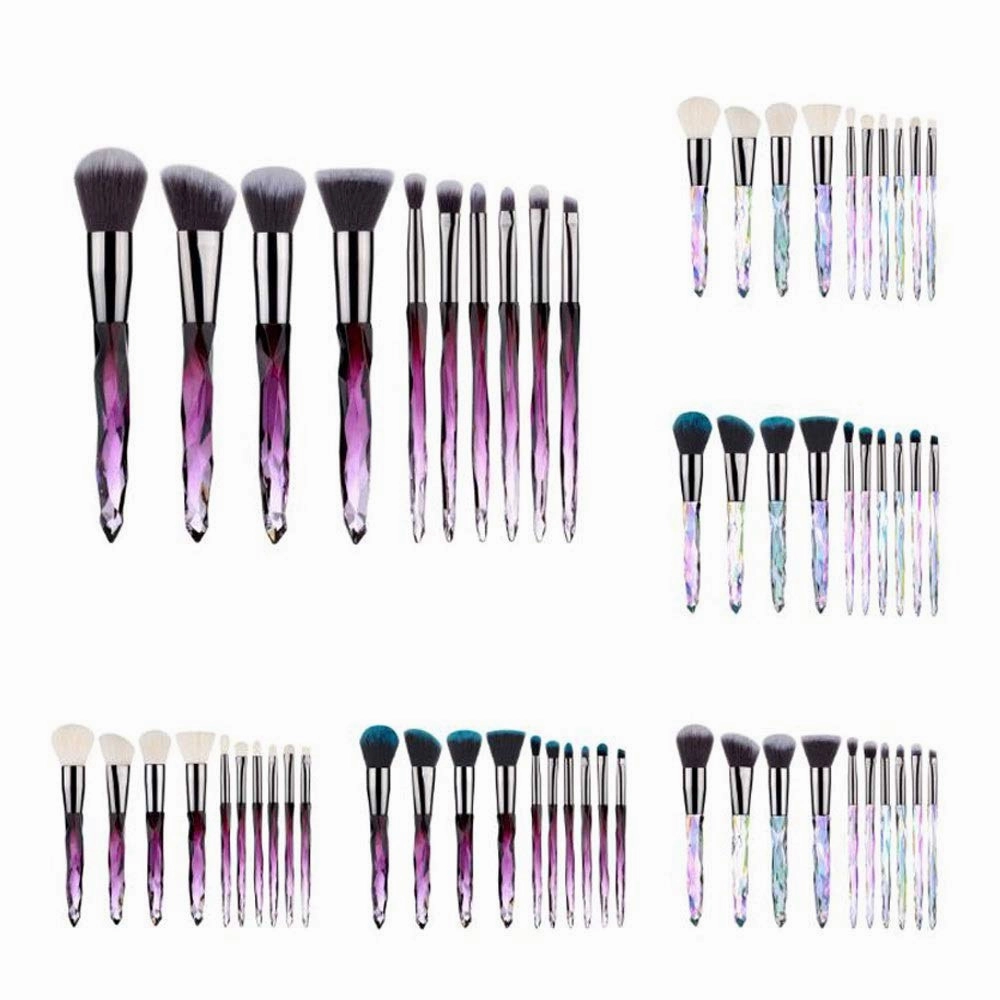 Makeup Brush Set, 10 Piece Makeup Brush Crystal Handle, Advanced Rainbow Color Makeup Brush Set Foundation Mix Eyeshadow Blush Concealer Transparent Handle(Color:Purple2)