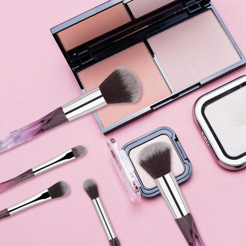 Makeup Brush Set, 10 Piece Makeup Brush Crystal Handle, Advanced Rainbow Color Makeup Brush Set Foundation Mix Eyeshadow Blush Concealer Transparent Handle(Color:Purple2)