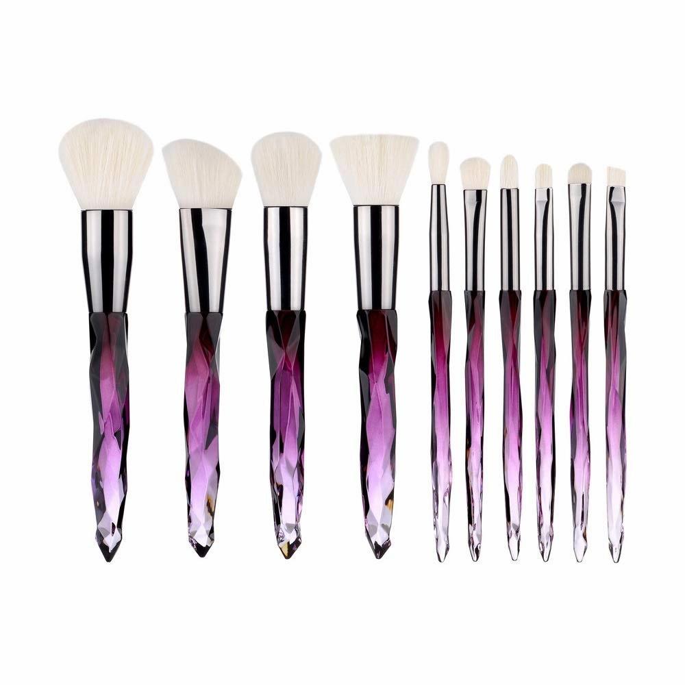 Makeup Brush Set, 10 Piece Makeup Brush Crystal Handle, Advanced Rainbow Color Makeup Brush Set Foundation Mix Eyeshadow Blush Concealer Transparent Handle(Purple1,one size)