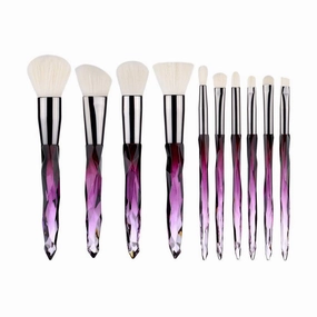 Makeup Brush Set, 10 Piece Makeup Brush Crystal Handle, Advanced Rainbow Color Makeup Brush Set Foundation Mix Eyeshadow Blush Concealer Transparent Handle(Purple1,one size)