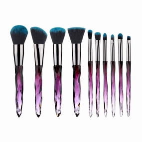 Makeup Brush Set, 10 Piece Makeup Brush Crystal Handle, Advanced Rainbow Color Makeup Brush Set Foundation Mix Eyeshadow Blush Concealer Transparent Handle(Purple3)