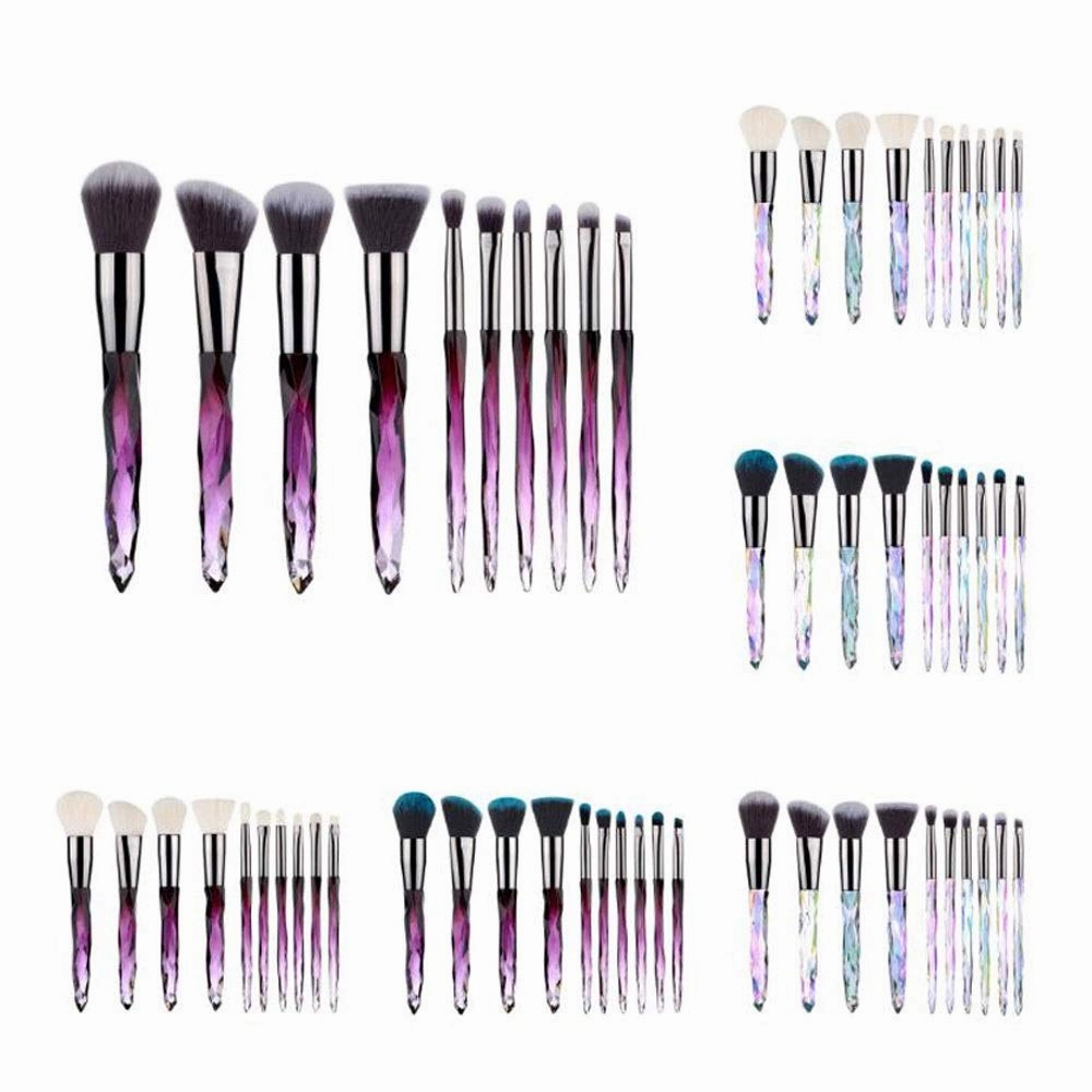 Makeup Brush Set, 10 Piece Makeup Brush Crystal Handle, Advanced Rainbow Color Makeup Brush Set Foundation Mix Eyeshadow Blush Concealer Transparent Handle(Purple3)